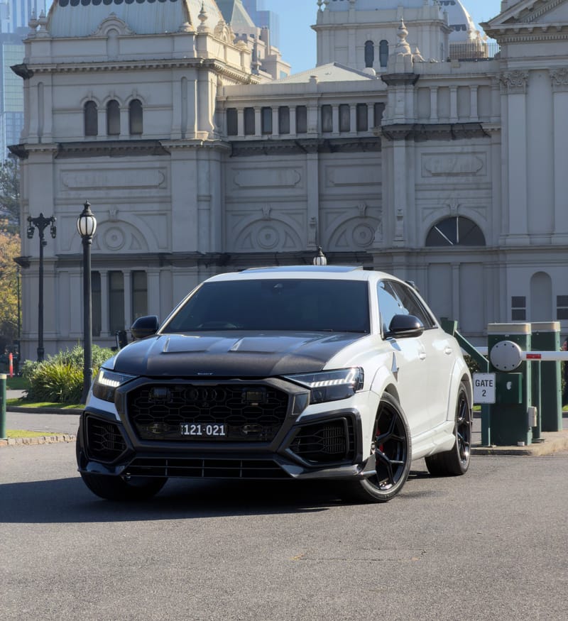 White Audi Mansory RS Q8 hire car in Melbourne