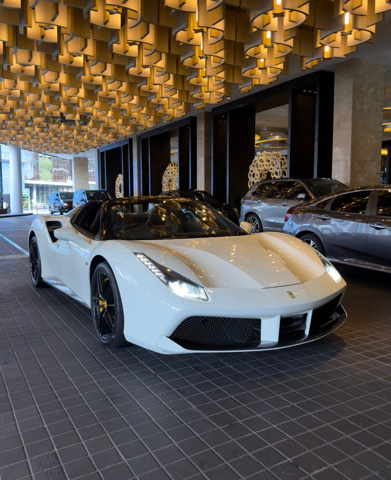 White Ferrari 488 GTB Spider hire car in Melbourne