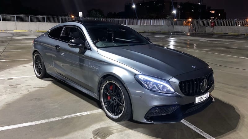 Grey Mercedes-Benz C63 S AMG Coupe hire car in Melbourne
